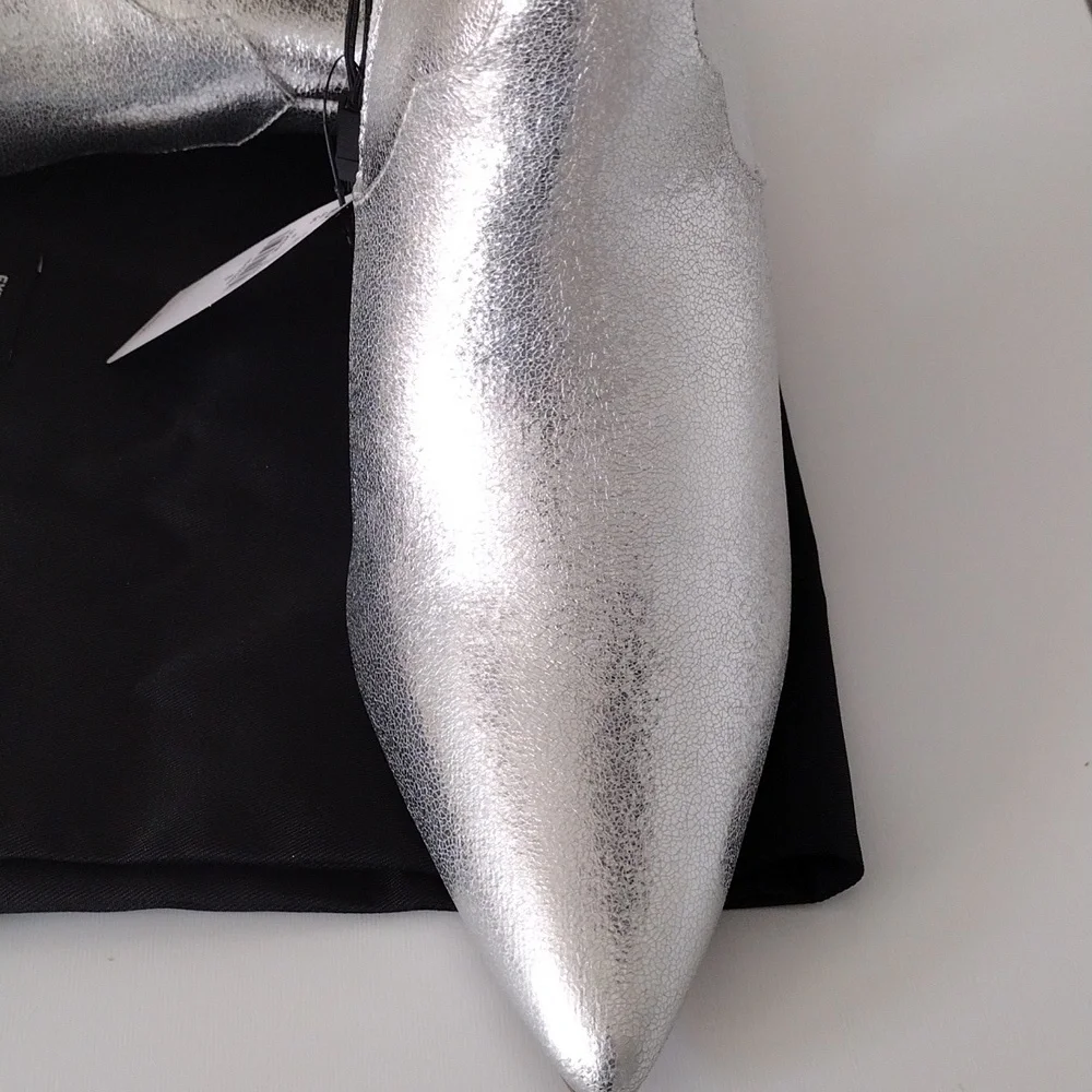 Express Pointed Toe Thin Heeled Booties. Metallic Silver. Size 8 - Picture 14 of 16